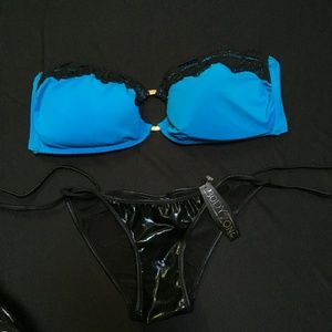 Sexy lace Top Shiny Bottoms Bikini Set